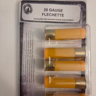 Package of 20-gauge flechette shotgun ammunition with yellow plastic shells in a blister pack